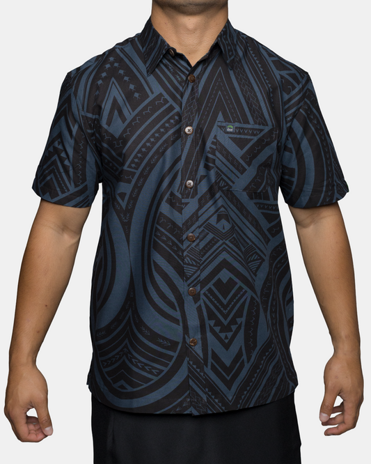 Eveni Pacific Men's Classic Elei Shirt - Black Mamba
