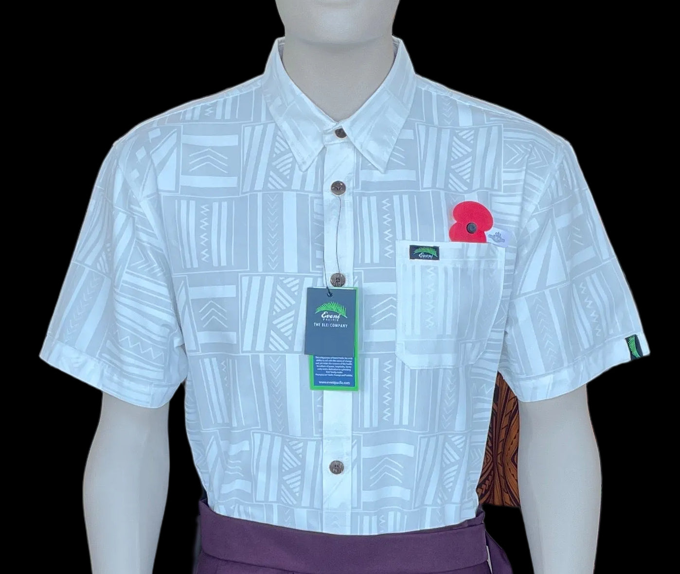 Eveni Pacific Men's Classic Elei Shirt - White Dust