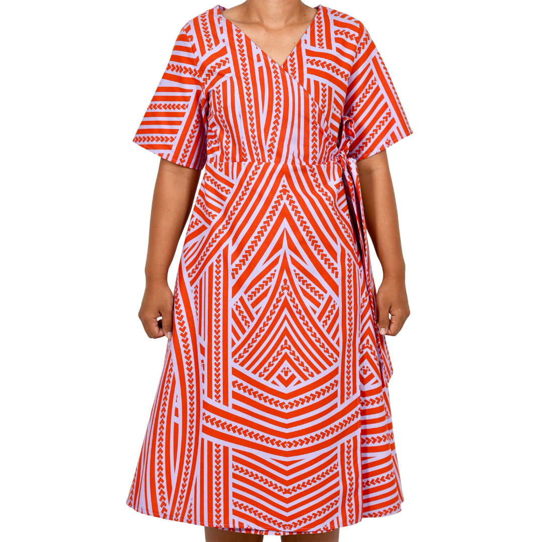 Eveni Pacific Ladies Lily Wrap Dress - Pearl Pacific Orange