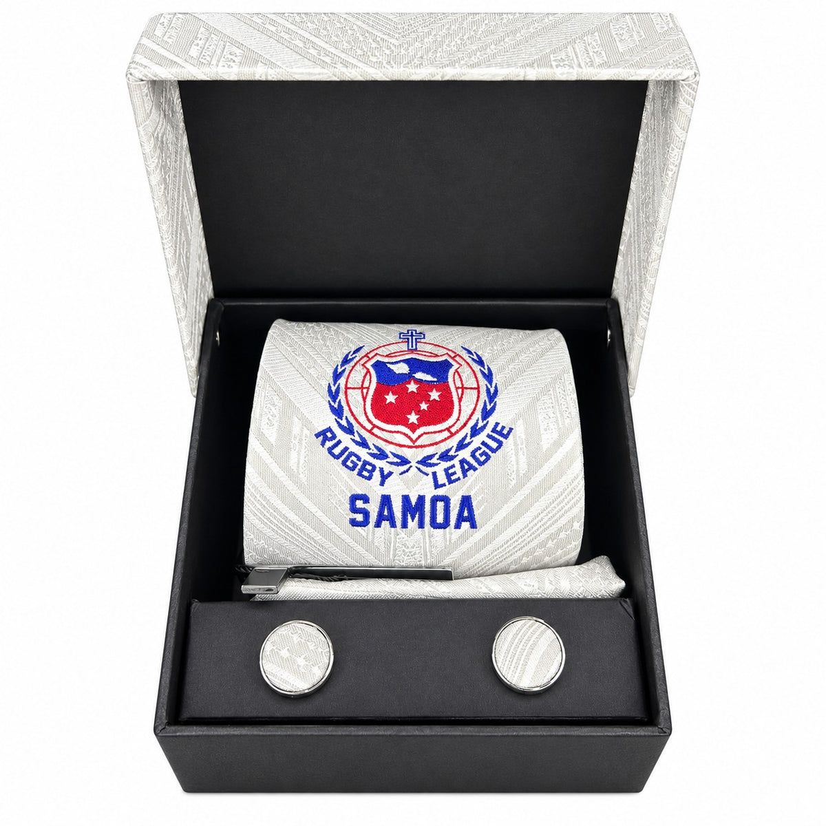 Official Samoa Rugby League Tie & Cufflink Gift Set - Fatu White