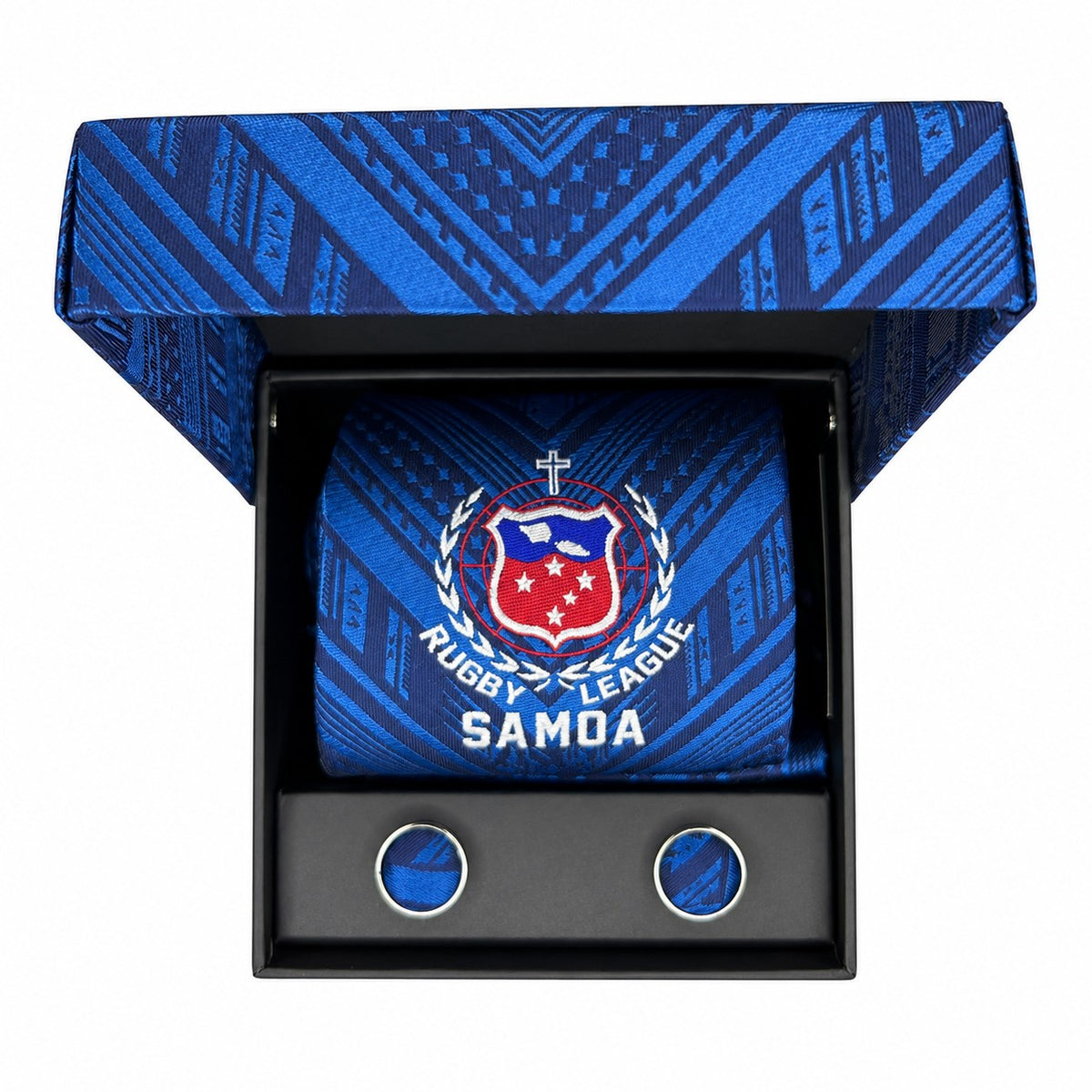Official Samoa Rugby League Tie & Cufflink Gift Set - Fatu Blue