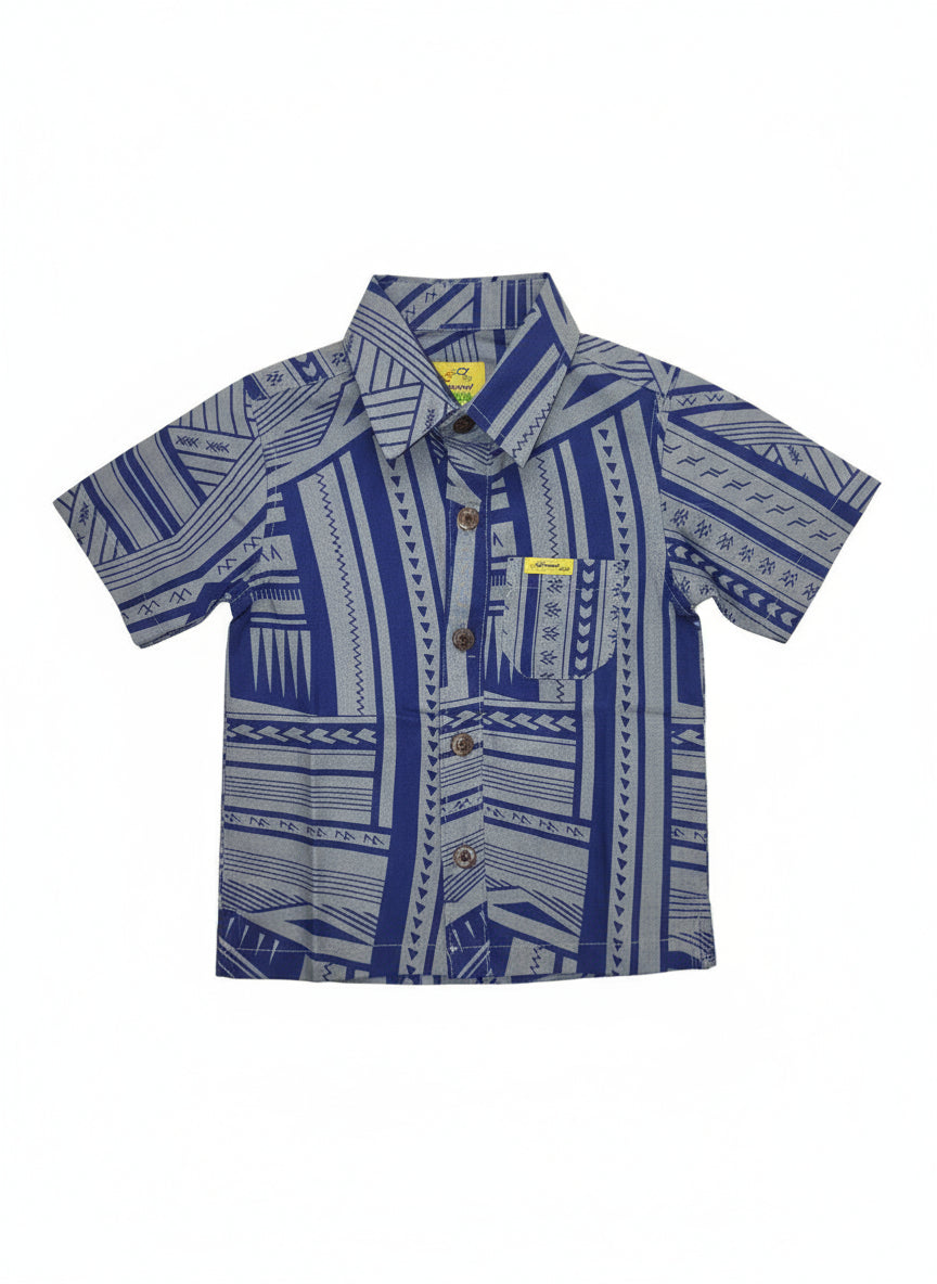 Eveni Pacific Boys Classic Elei Shirt - Island Blue