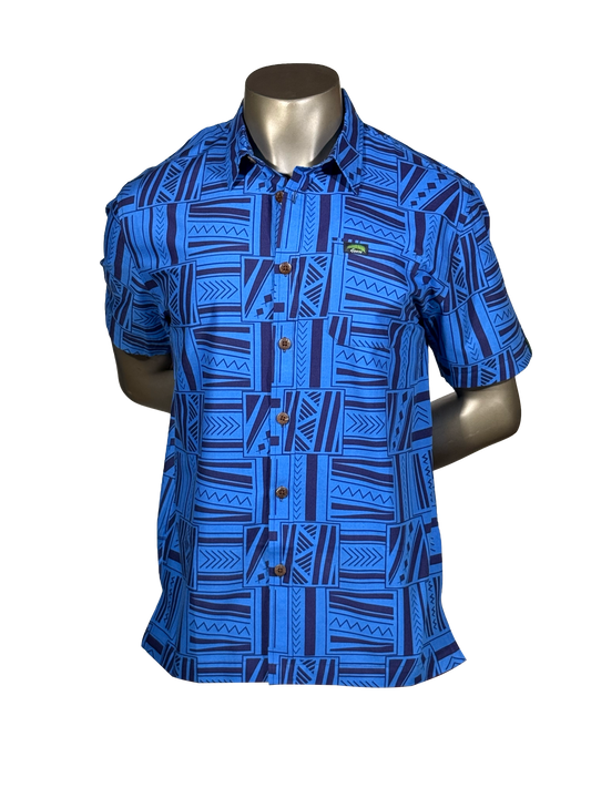 Eveni Pacific Men's Classic Elei Shirt - Blue Seas