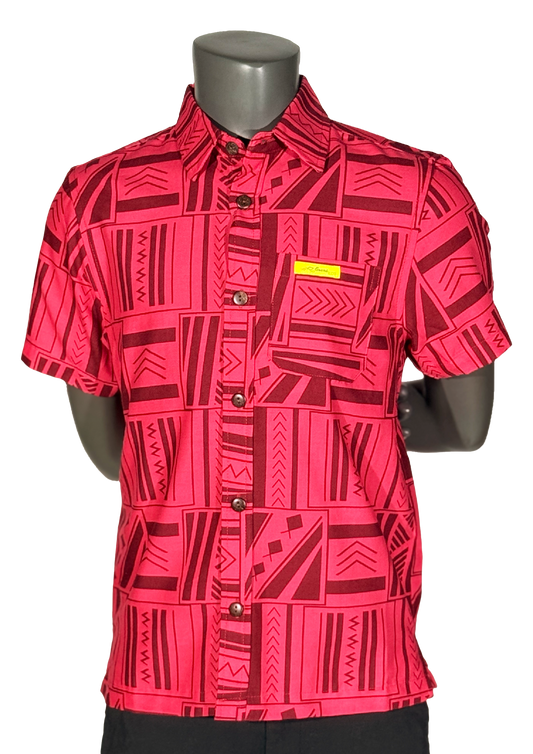 Eveni Pacific Boys Classic Elei Shirt - Lipstick Palm Red