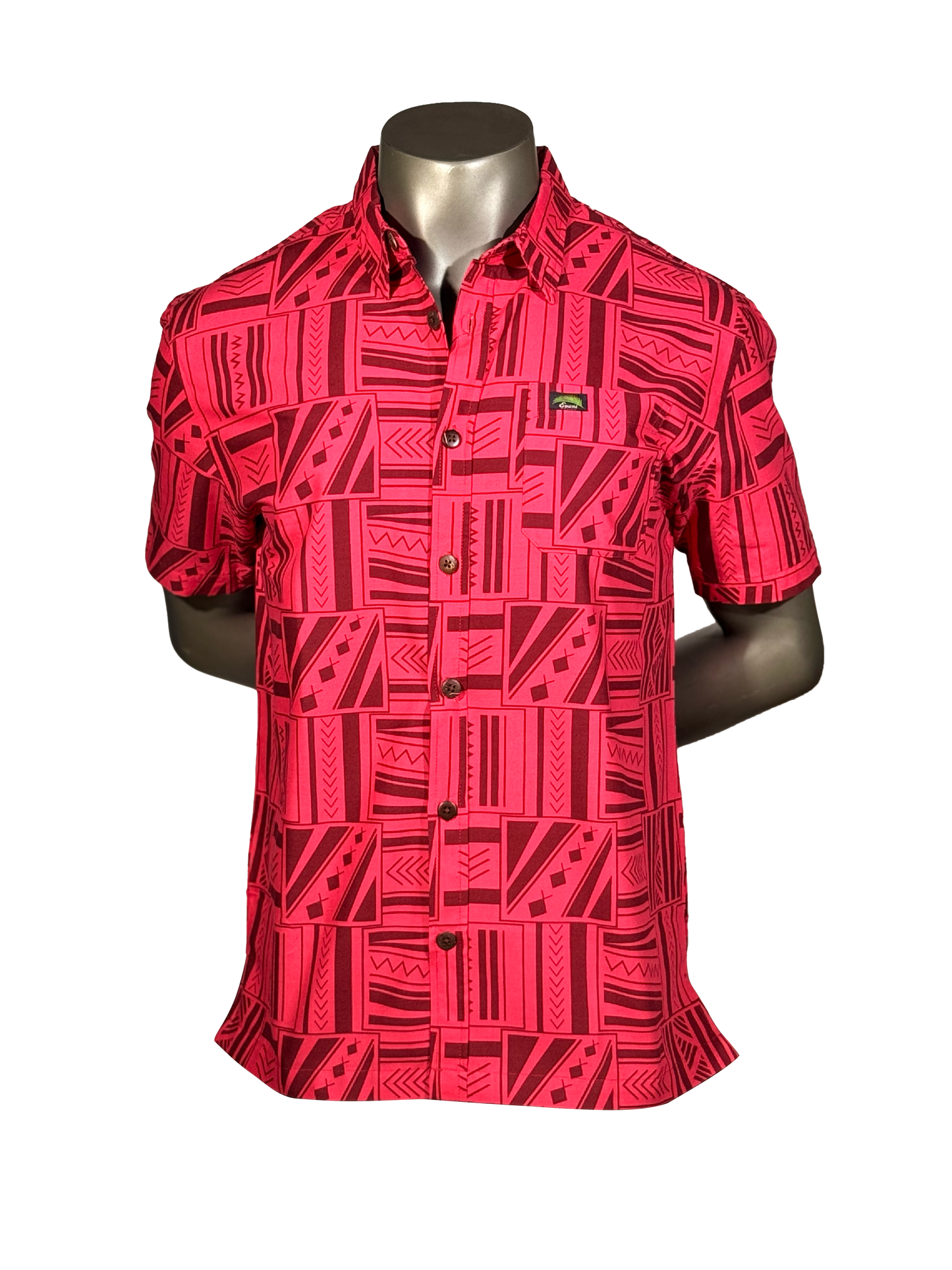 Eveni Pacific Men's Classic Elei Shirt - Lipstick Palm Red