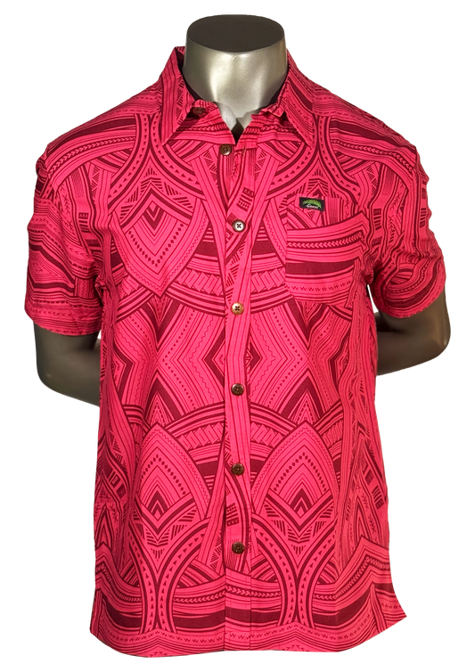 Eveni Pacific Men's Classic Elei Shirt - Breezy Bay Red