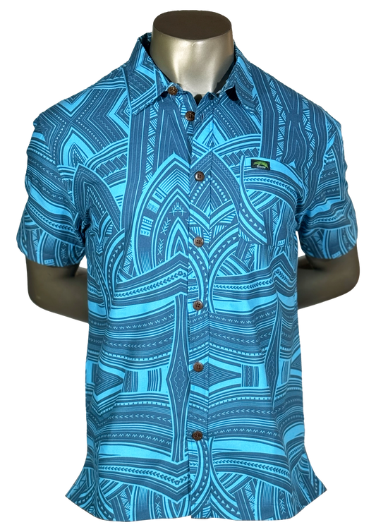 Eveni Pacific Men's Classic Elei Shirt - Treasuse Blue