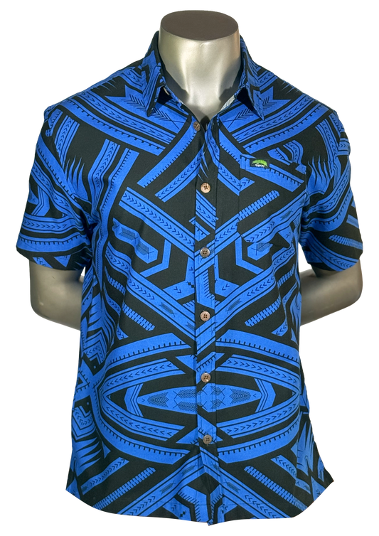 Eveni Pacific Men's Classic Elei Shirt - Sapphire Surf Blue