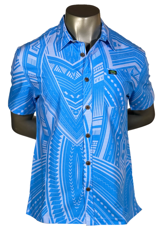 Eveni Pacific Men's Classic Elei Shirt - Waves Of Wonder Blue