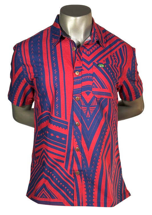 Eveni Pacific Men's Classic Elei Shirt - Seashell Chic Red