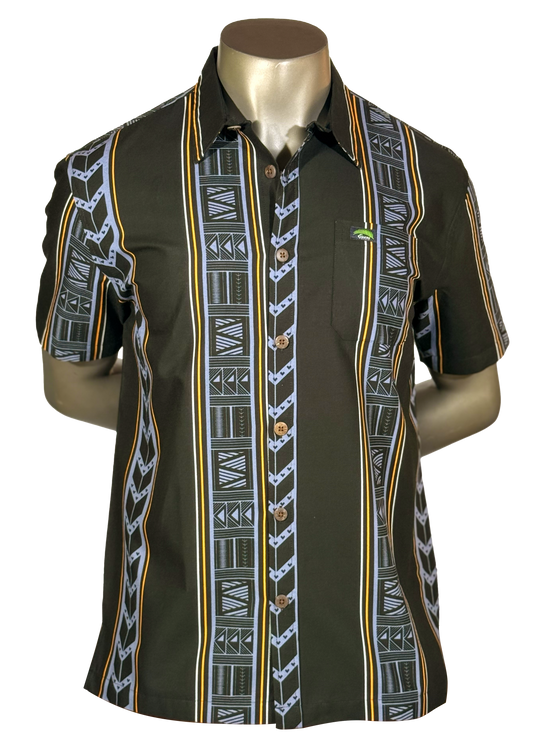 Eveni Pacific Men's Classic Elei Shirt - Ocean's Opal Black