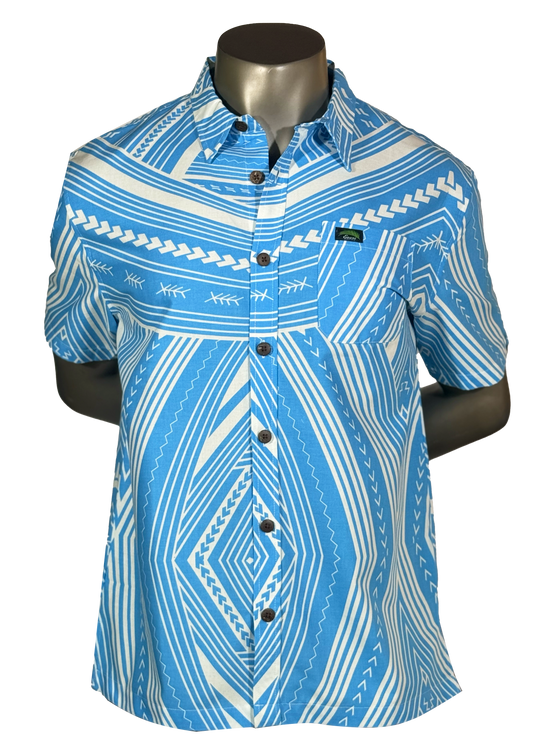 Eveni Pacific Men's Classic Elei Shirt - Sea Spray Blue