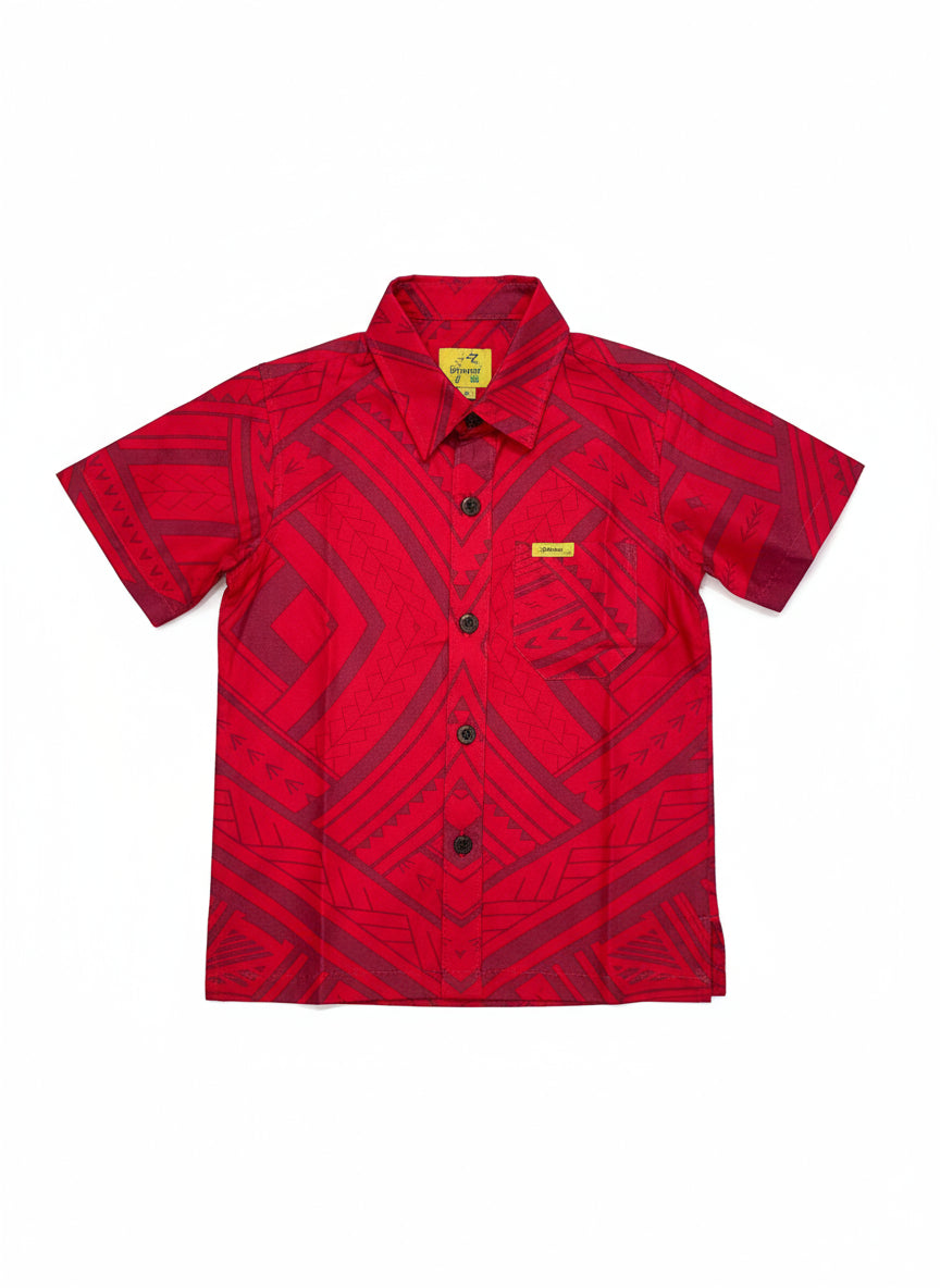 Eveni Pacific Boys Classic Elei Shirt - Lei Red