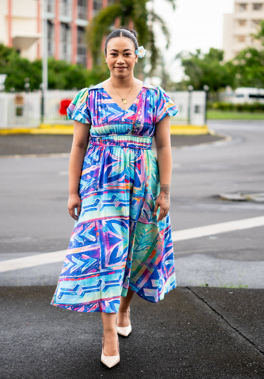 Koko Pacific Long Dress - Chrome Blues