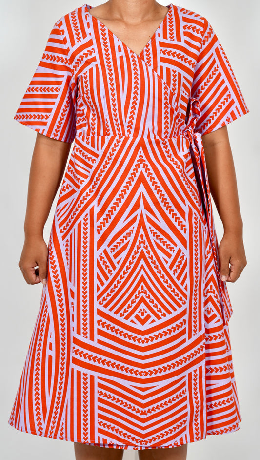 Eveni Pacific Ladies Lily Wrap Dress - Pearl Pacific Orange