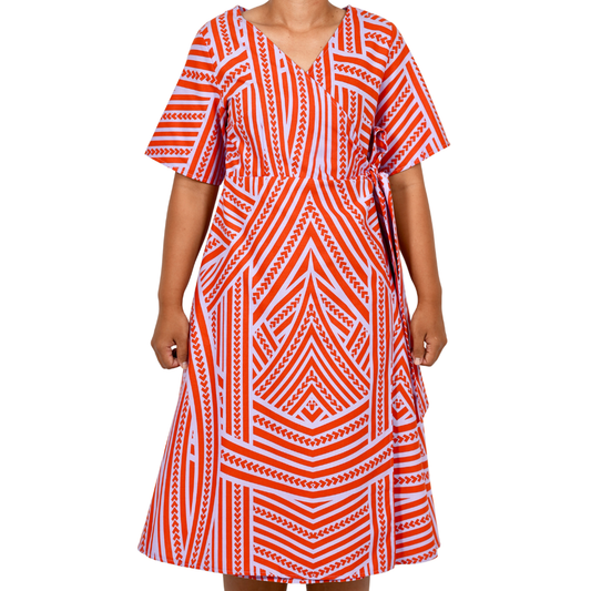Eveni Pacific Ladies Lily Wrap Dress - Pearl Pacific Orange