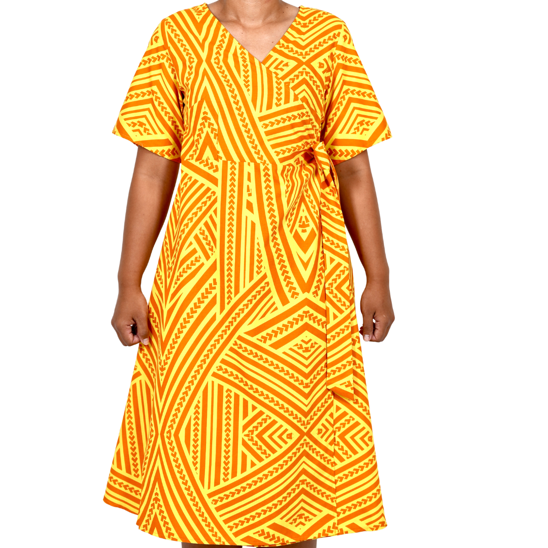 Eveni Pacific Ladies Lily Wrap Dress - Yellow Horizon Haze