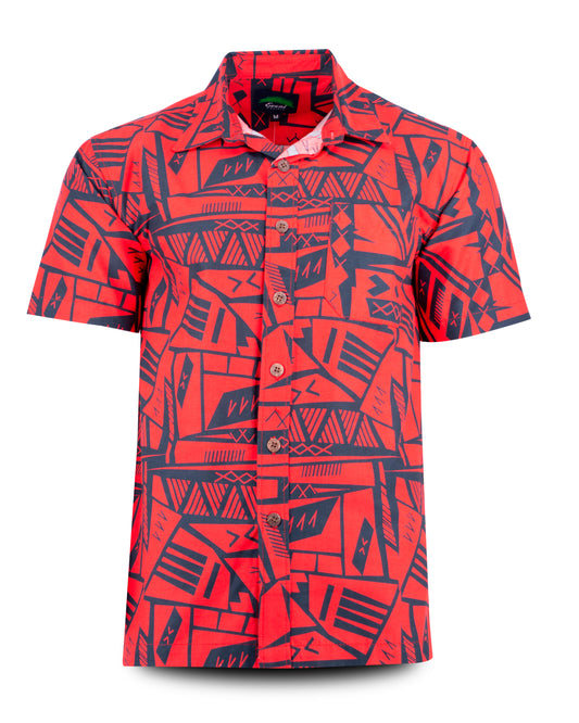 Eveni Pacific Men's Classic Shirt - Hibiscus Fire
