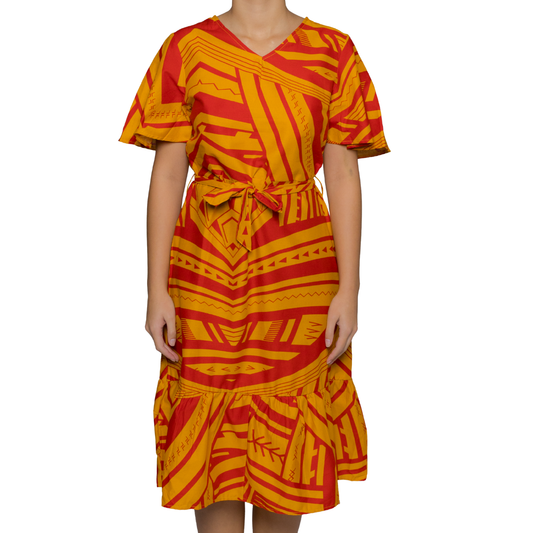 Eveni Pacific Ladies Ula Dress - Tarako Orange