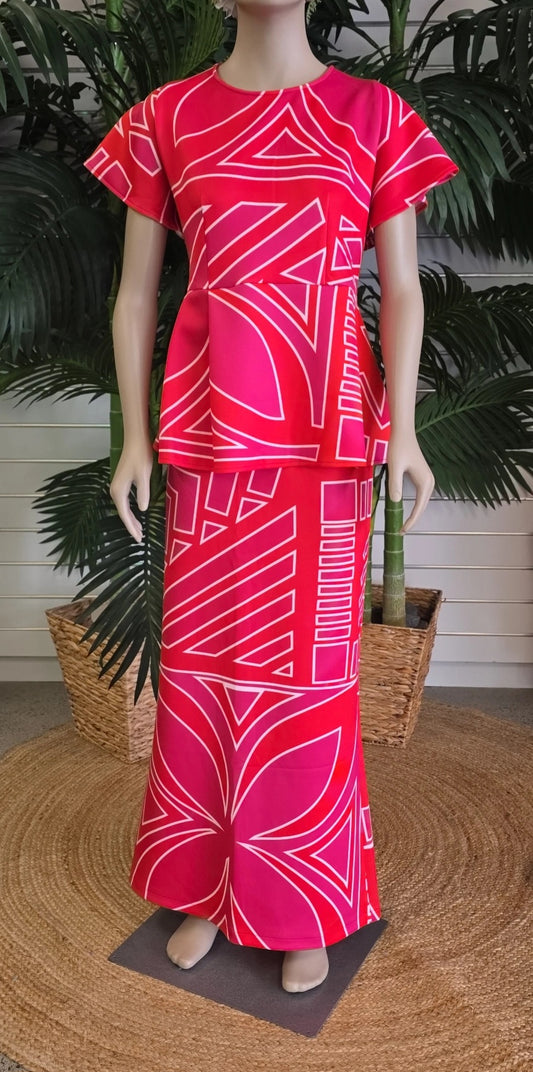 Lisi Puletasi Set Fuchsia Flame