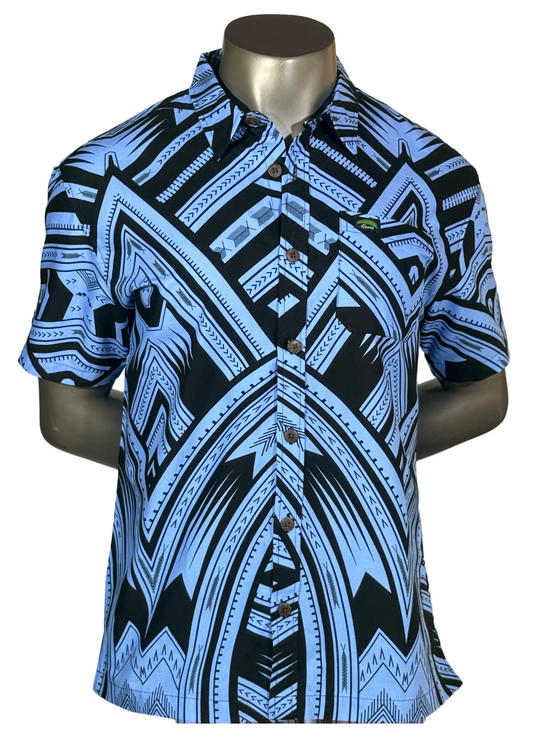 Eveni Pacific Men's Classic Elei Shirt - Aqua Amour